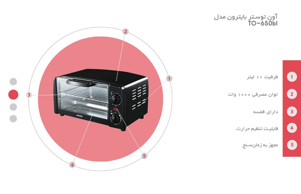 اون توستر بایترون مدل TO-650 | آون توستر ۱۰ لیتری بایترون | آون توستر باییترون مدل to۶۵۰